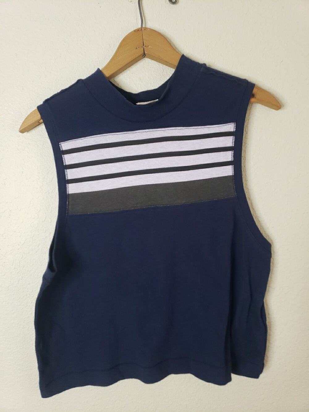 We The Free Womens Tank Top Blue White Striped Short Sleeve Summer Casual XS